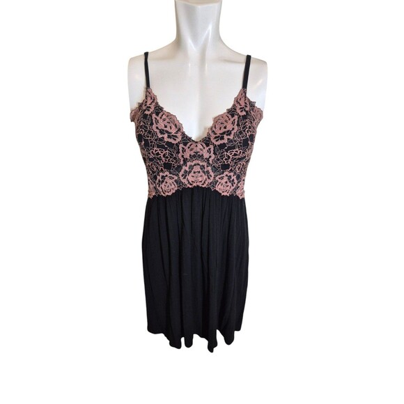 Soma Lace Overlay Chemise Slip Sress Teddy Nighty Pink Black Sz M - Picture 2 of 6